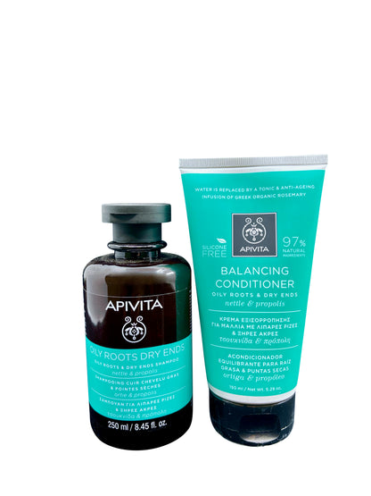 Apivita Oily Roots & Dry Ends  Shampoo 8.45 OZ & Conditioner 5.29 OZ Set