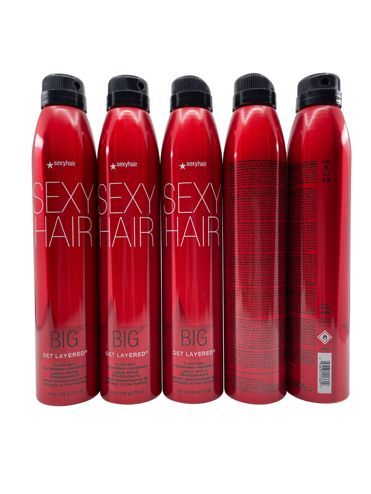 Sexy Hair Big Get Layered Flash dry Thickening Hairspray 8 OZ Set of 5