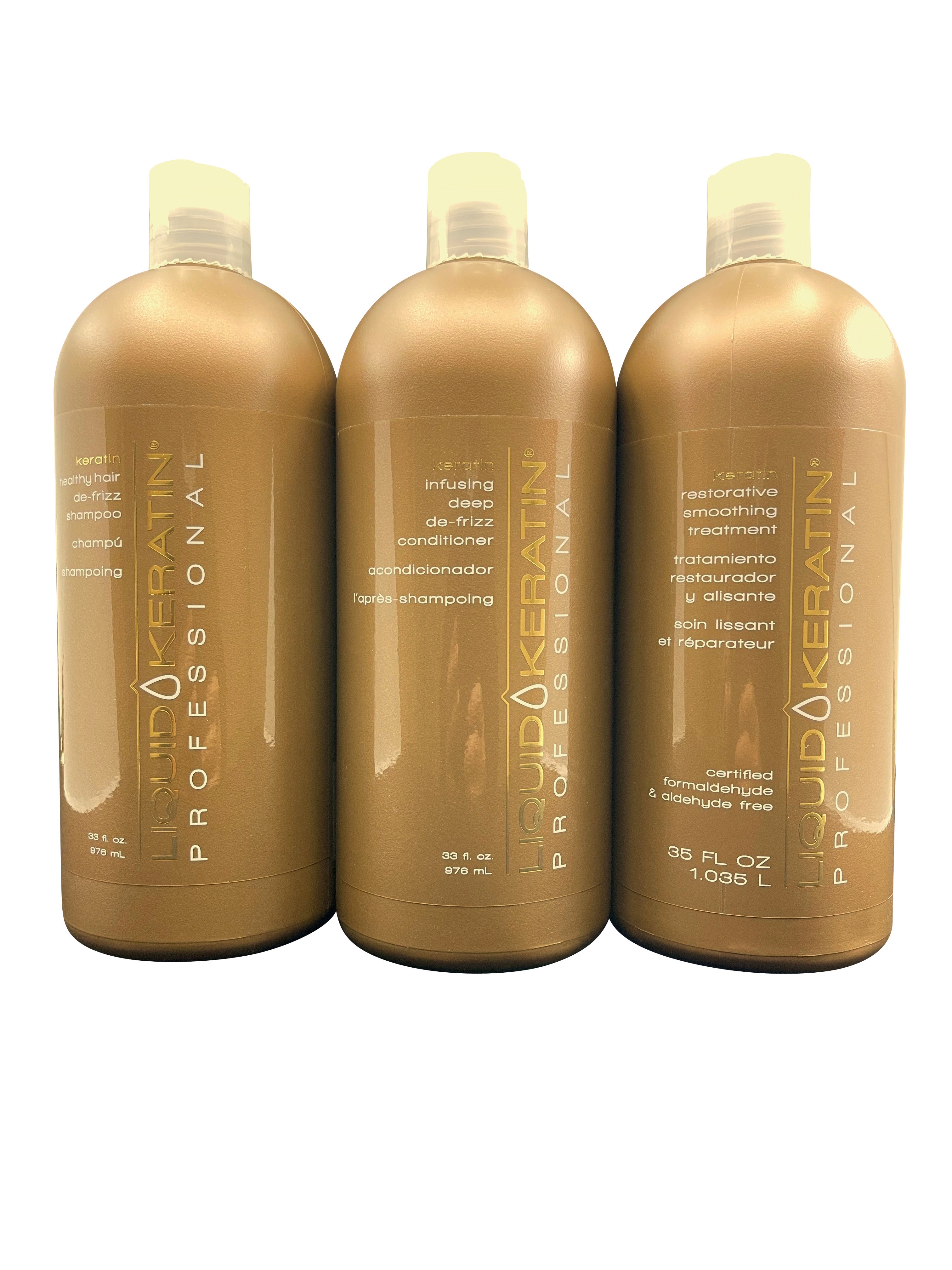 Liquid Keratin De Frizz Shampoo & Conditioner 33 OZ & Smooth Treatment 35 OZ Set