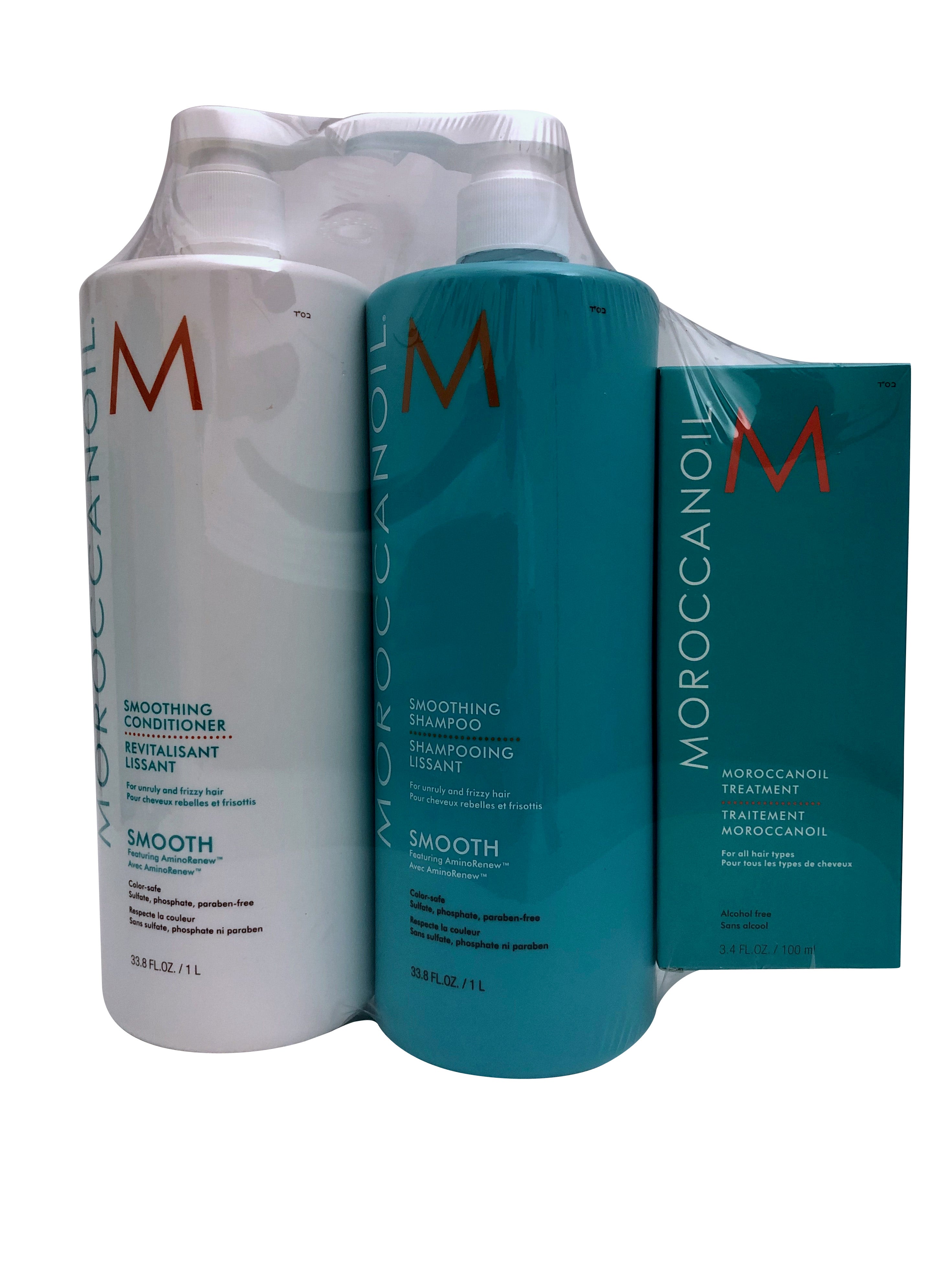 Moroccanoil Smoothing Shampoo Conditioner 33.8 OZ, Original Treatment 3.4 OZ Set