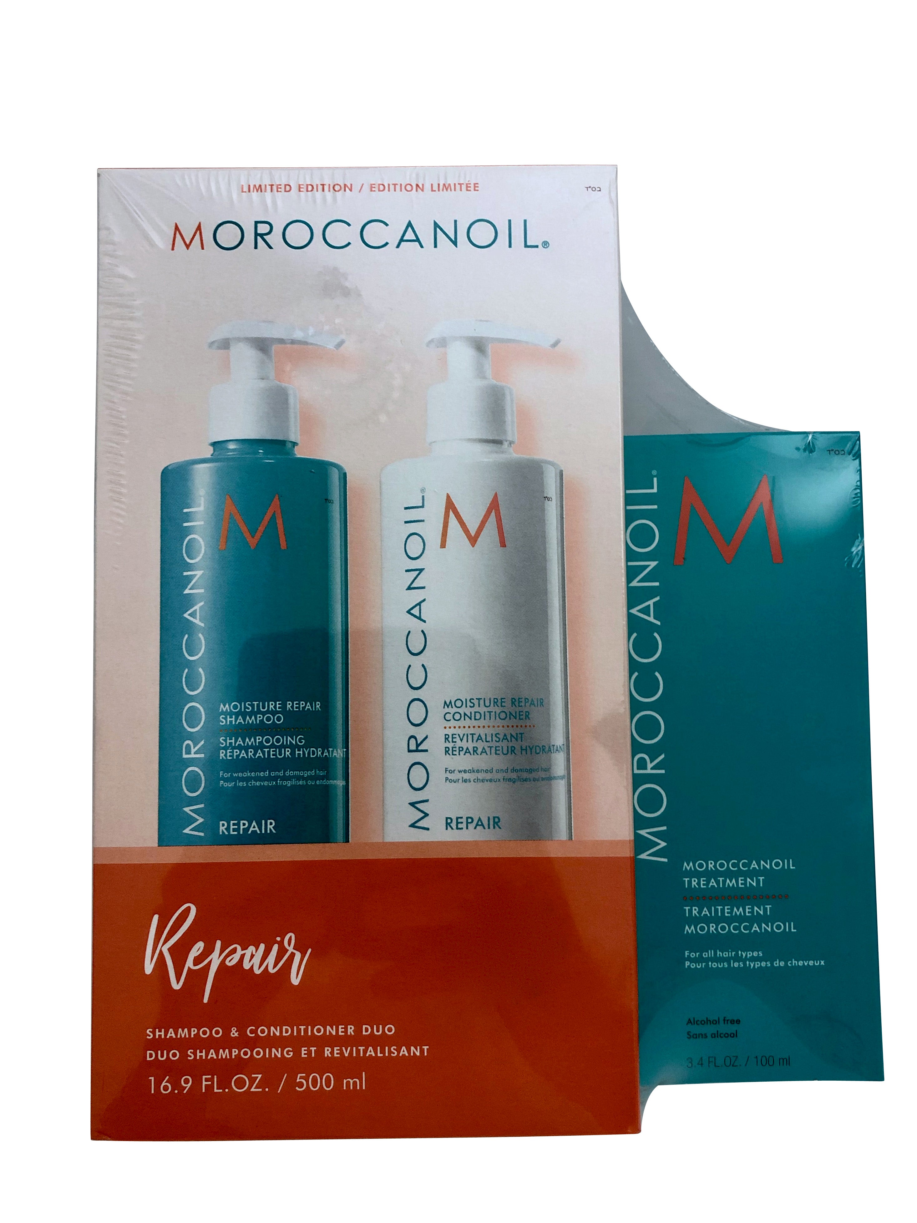 Moroccanoil Moisture Shampoo Conditioner 16.9 OZ, Original Treatment 3.4 OZ Set