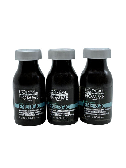 L'Oreal Homme Energic Energizing Shampoo 0.68 OZ Set of 3