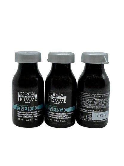 L'Oreal Homme Energic Energizing Shampoo 0.68 OZ Set of 3