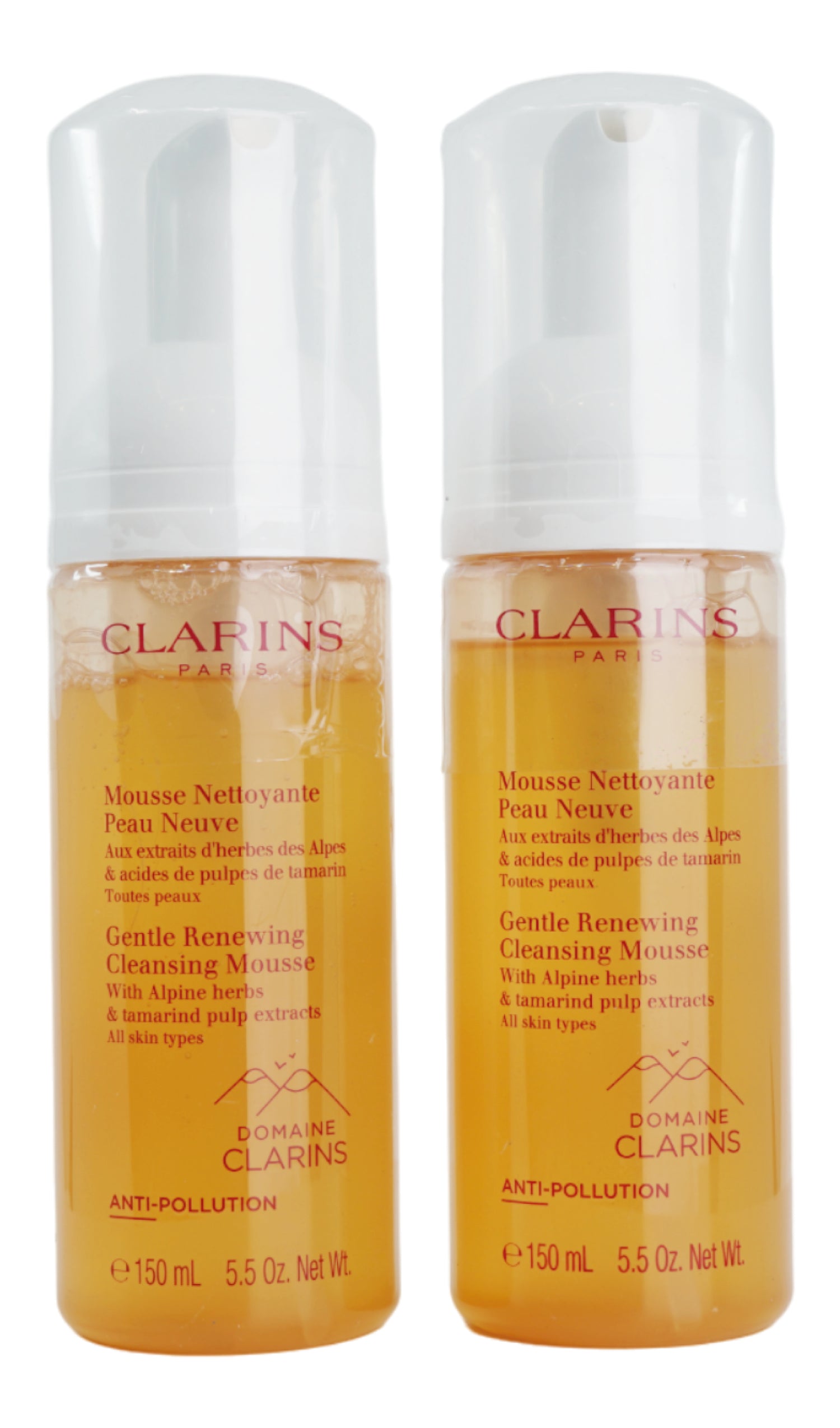 Clarins Gentle Renewing Cleansing Mousse All Skin Types 5.5 OZ Set of 2