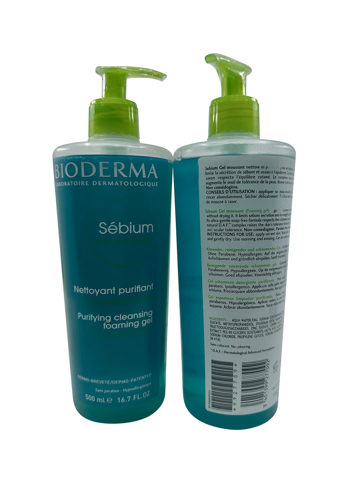 Bioderma Sebium Purifying Cleansing Foam Gel 16.7 OZ Set of 2