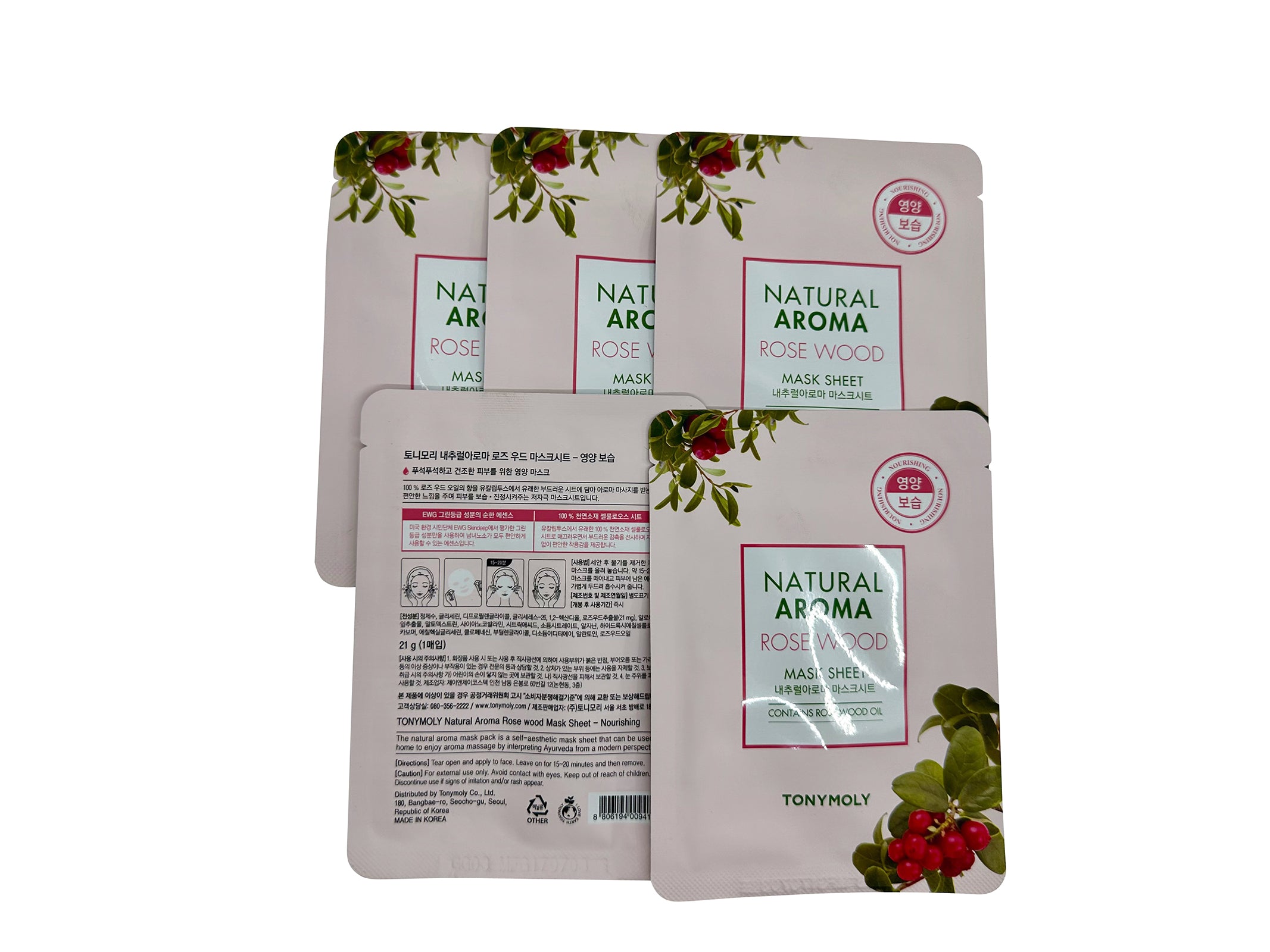 TonyMoly Natural Aroma Rose Wood Mask Sheet Set of 5