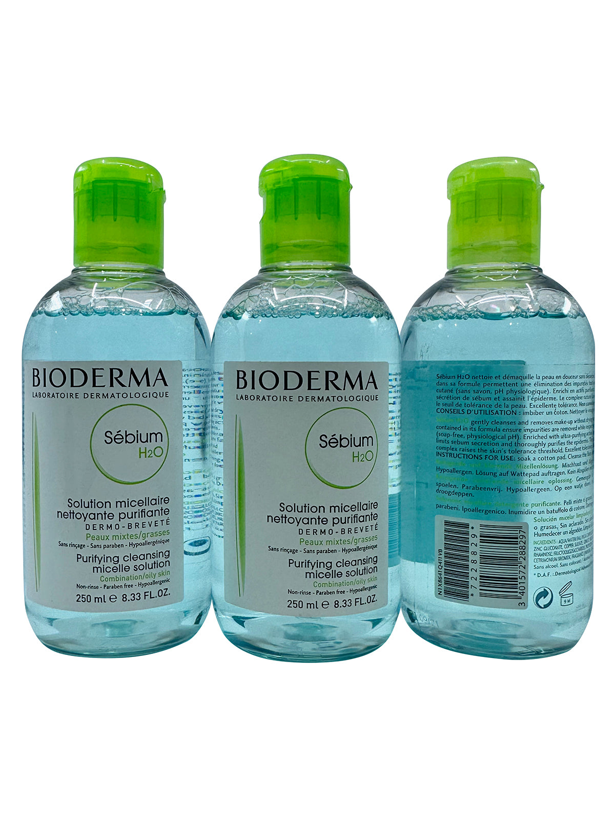 Bioderma Sebium H2O Purifying Micellar Solution Combo & Oily 8.33 OZ Set of 3