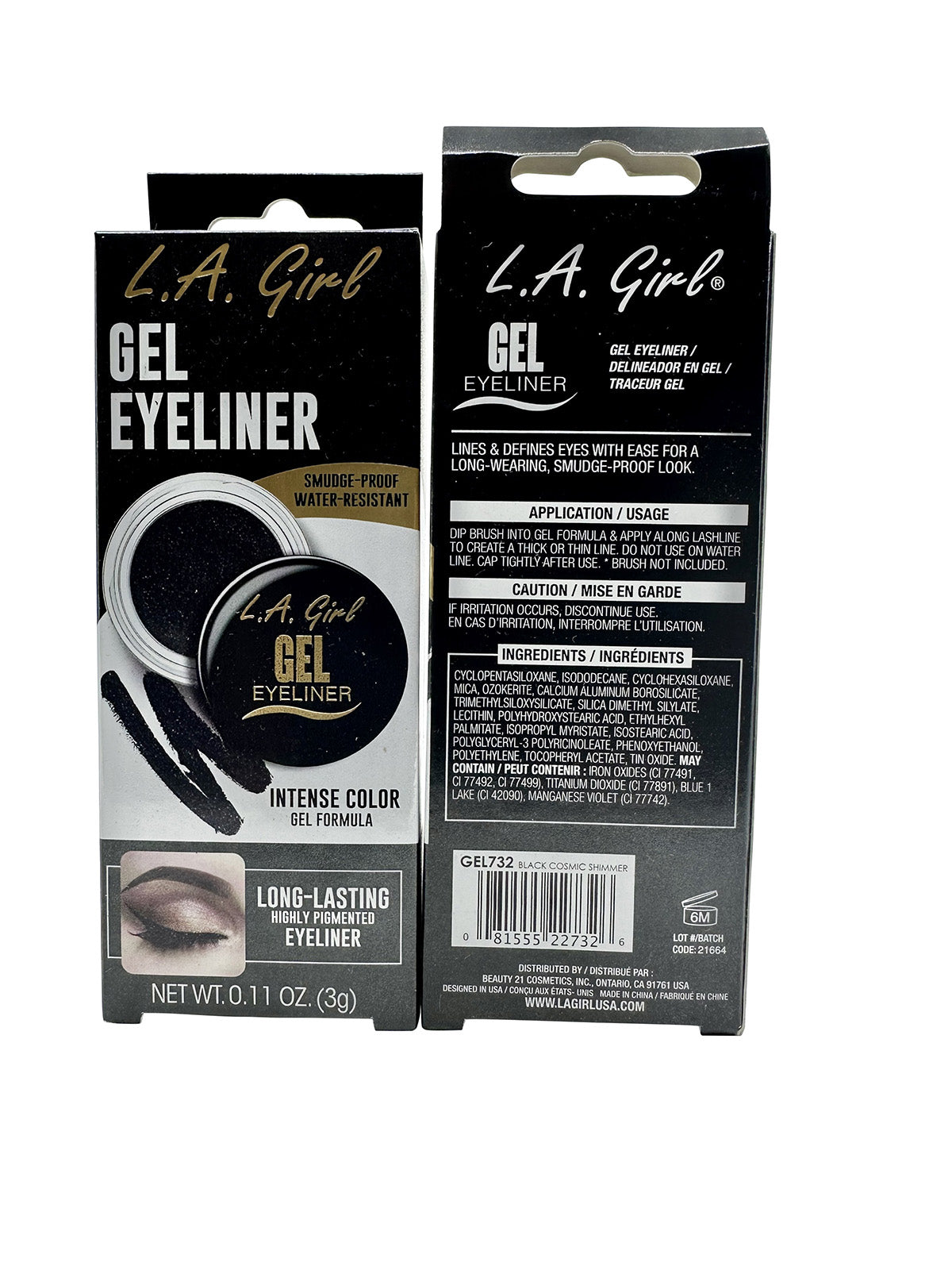 L.A. Girl Gel Eyeliner Black Cosmic Shimmer 0.11 OZ Set of 2