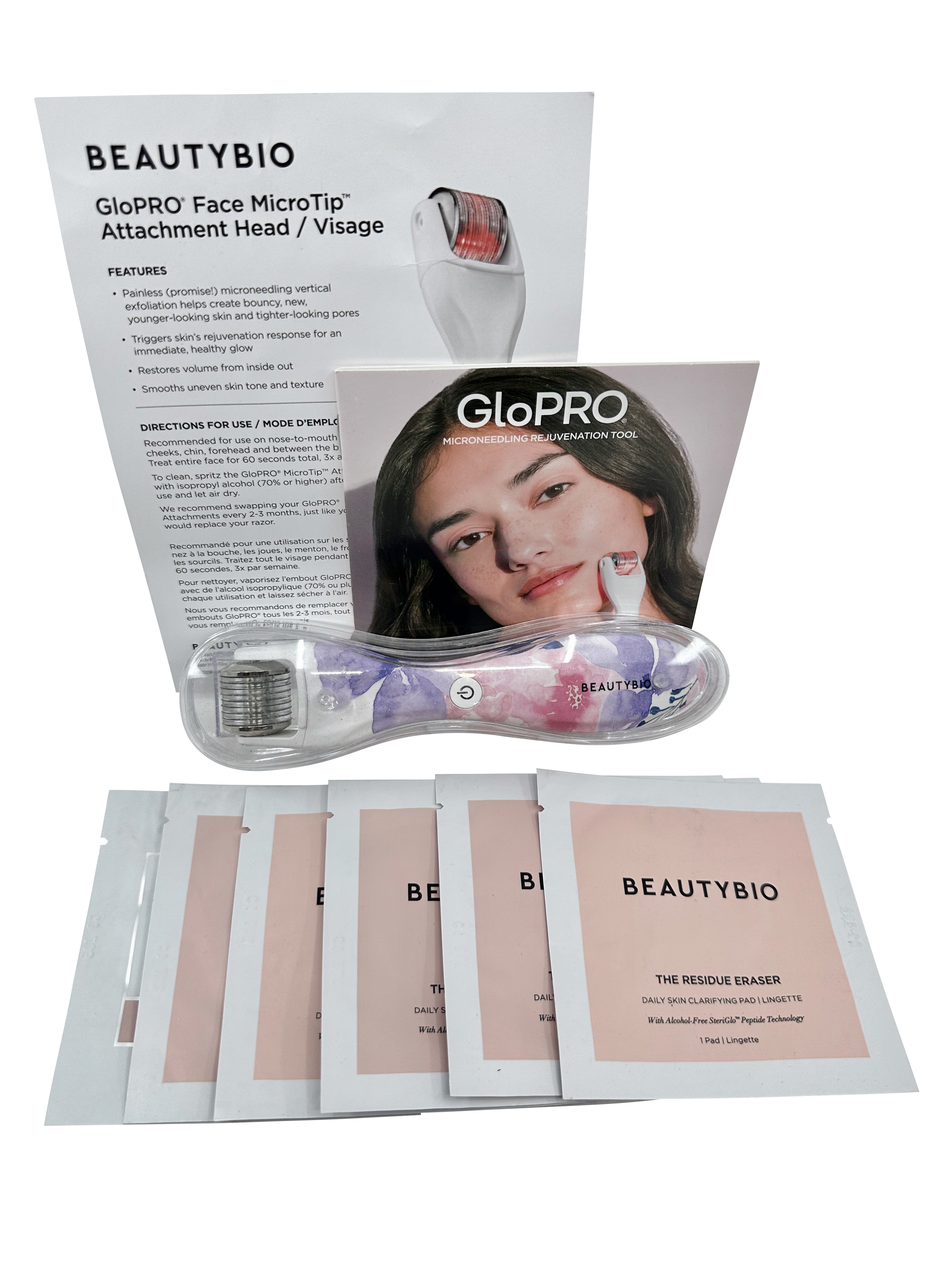 Beautybio GloPro Regen Tool Lavender Floral w/5 Residue Eraser & 1 Skin Prep Pad