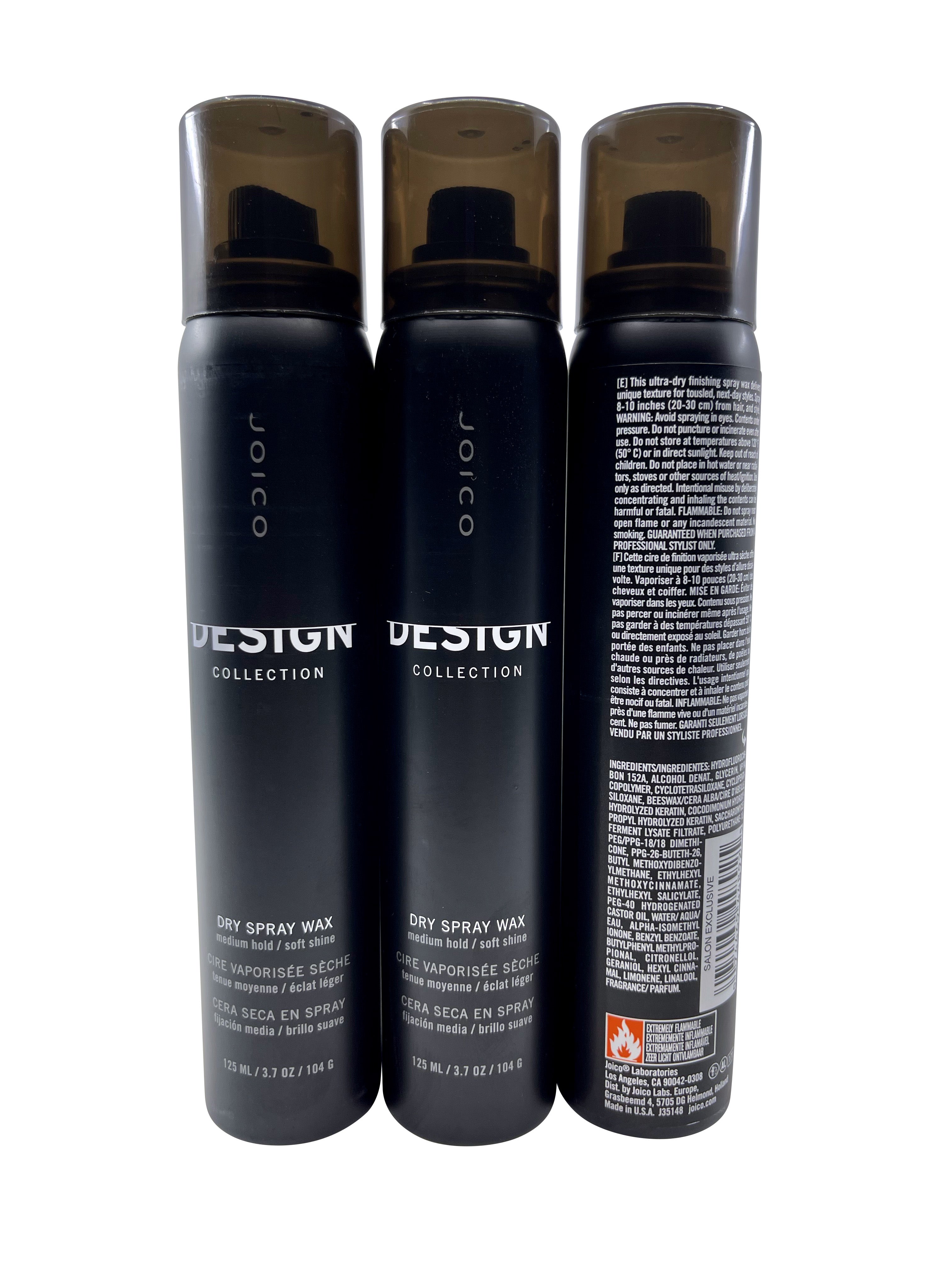 Joico Design Collection Dry Spray Wax Medium Hold Soft Shine 3.7 OZ Set of 3