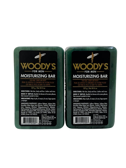 Woody's for Men Moisturizing Bar For Hair, Shave & Body 8 OZ Set of 2