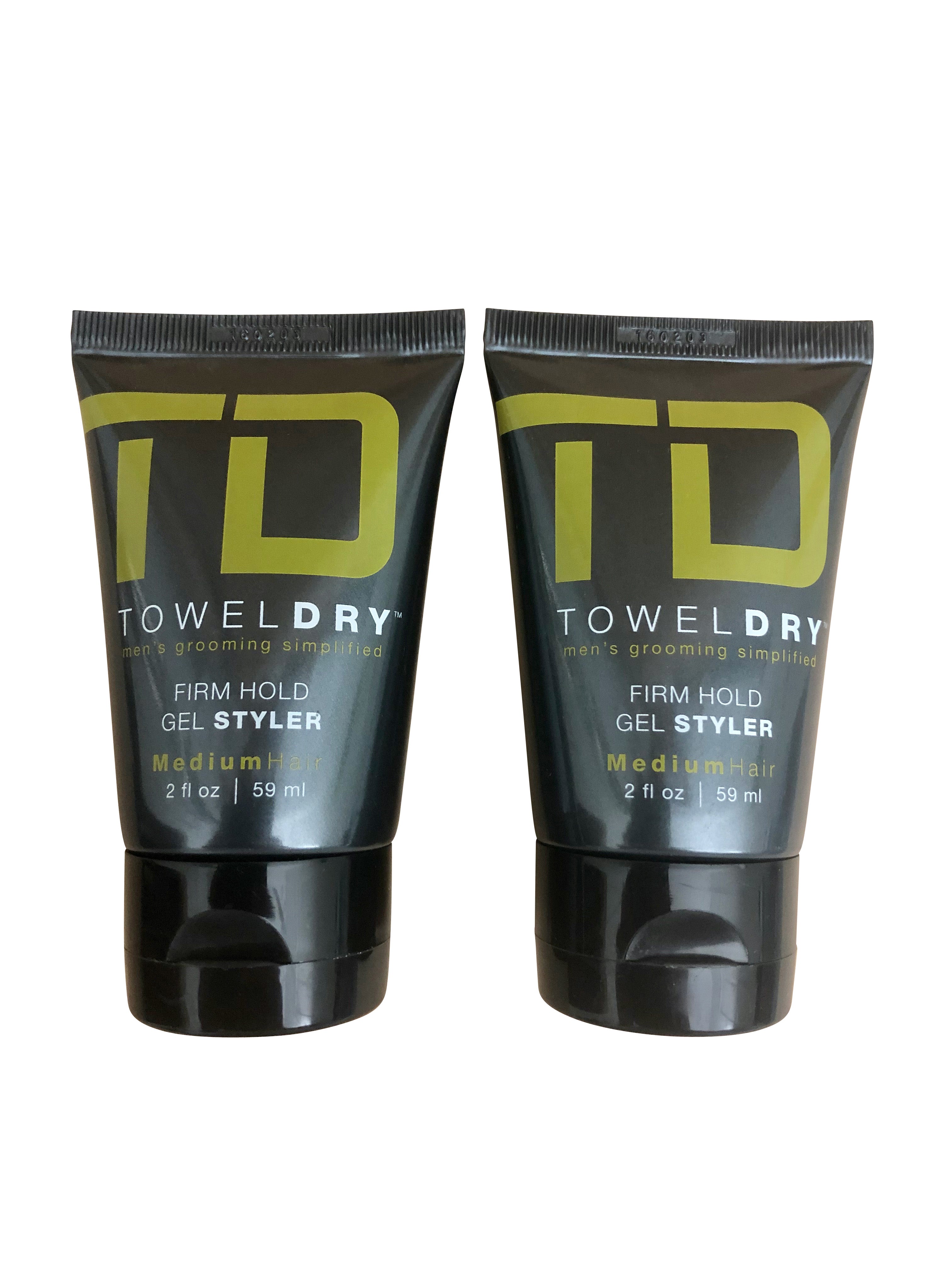 TD Towel Dry Firm Hold Gel Styler Medium Hair Travel 2 OZ Set of 2