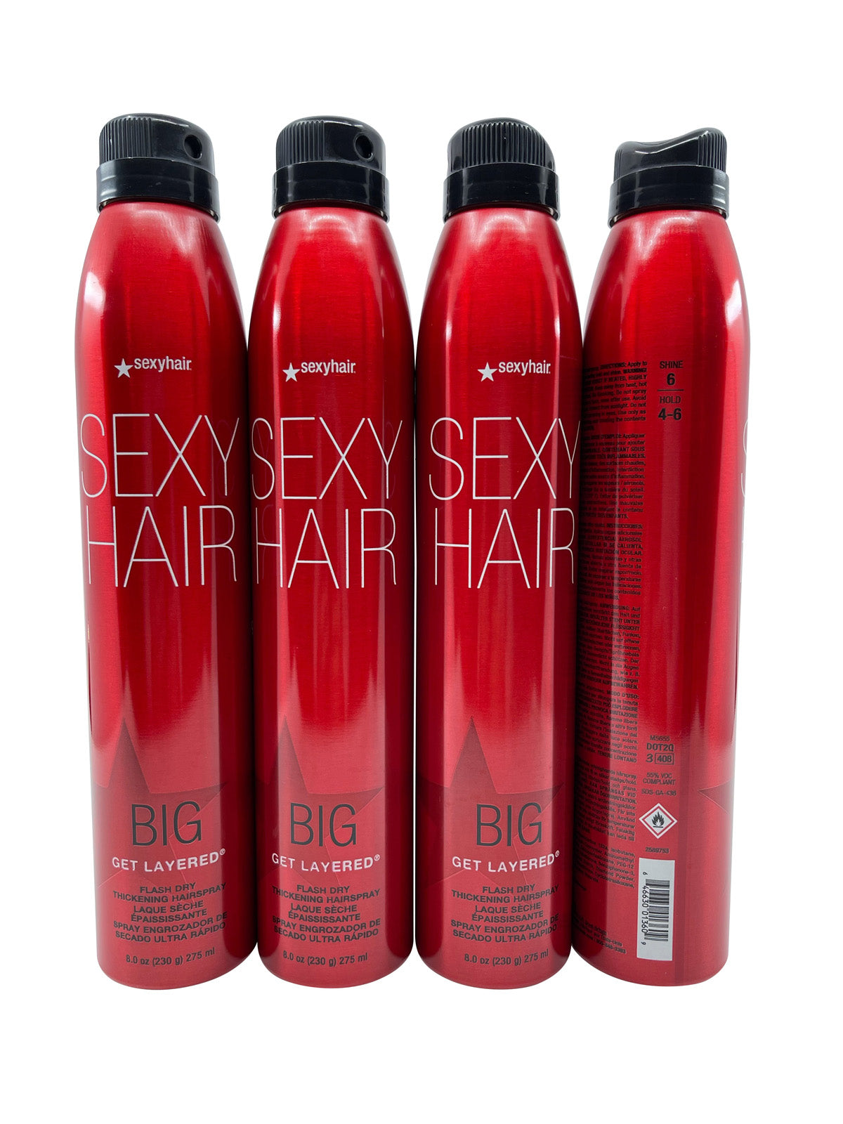 Sexy Hair Big Get Layered Flash dry Thickening Hairspray 8 OZ Set of 4