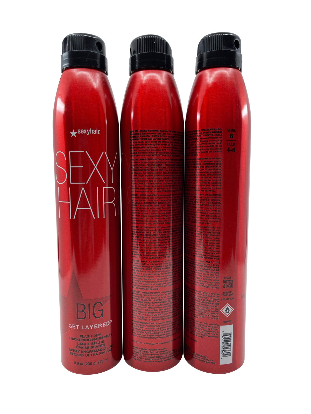 Sexy Hair Big Get Layered Flash dry Thickening Hairspray 8 OZ Set of 3