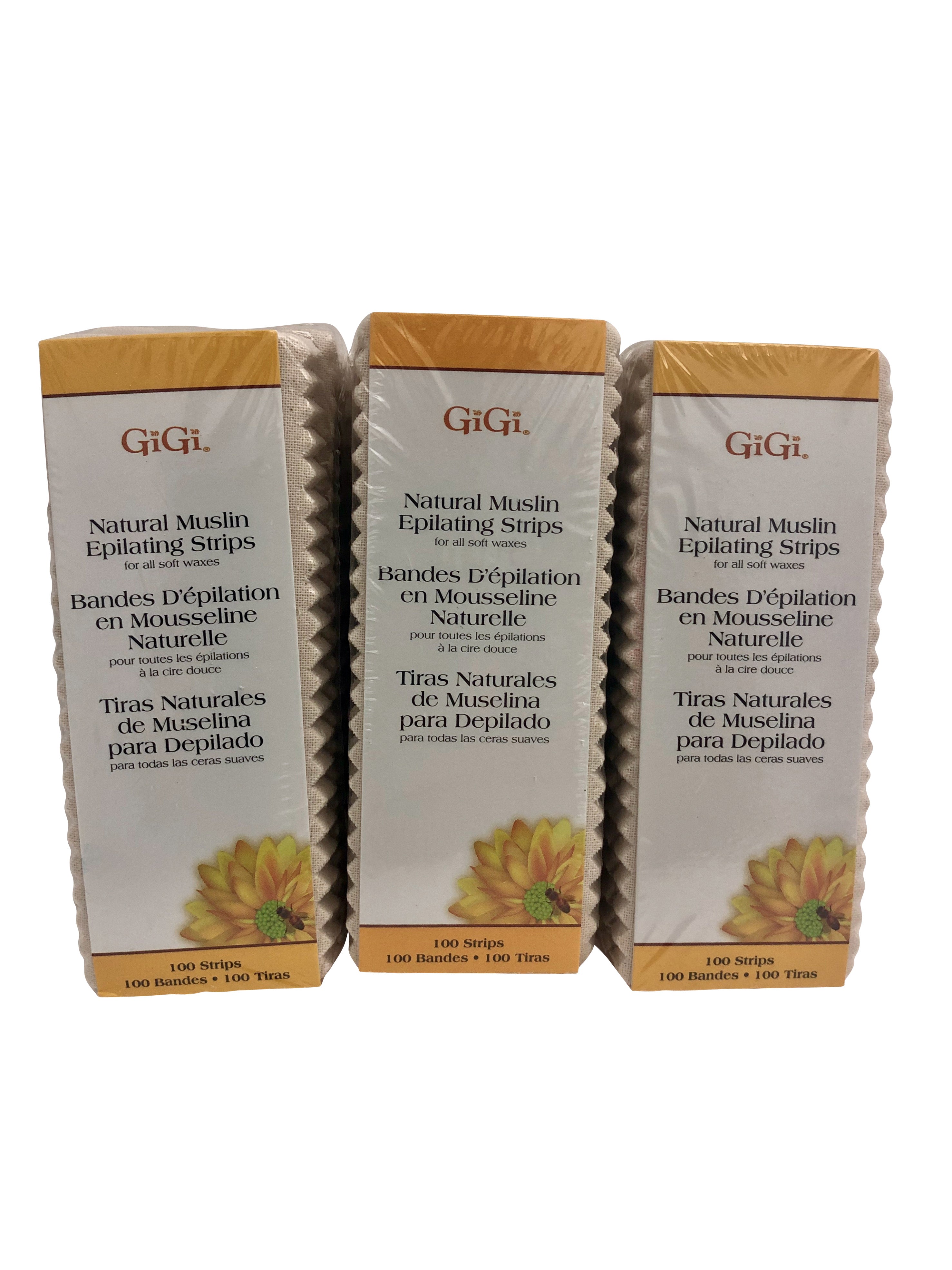 GiGi Natural Muslin Epilating Strips for All Soft Waxes 100 CT Pack of 3