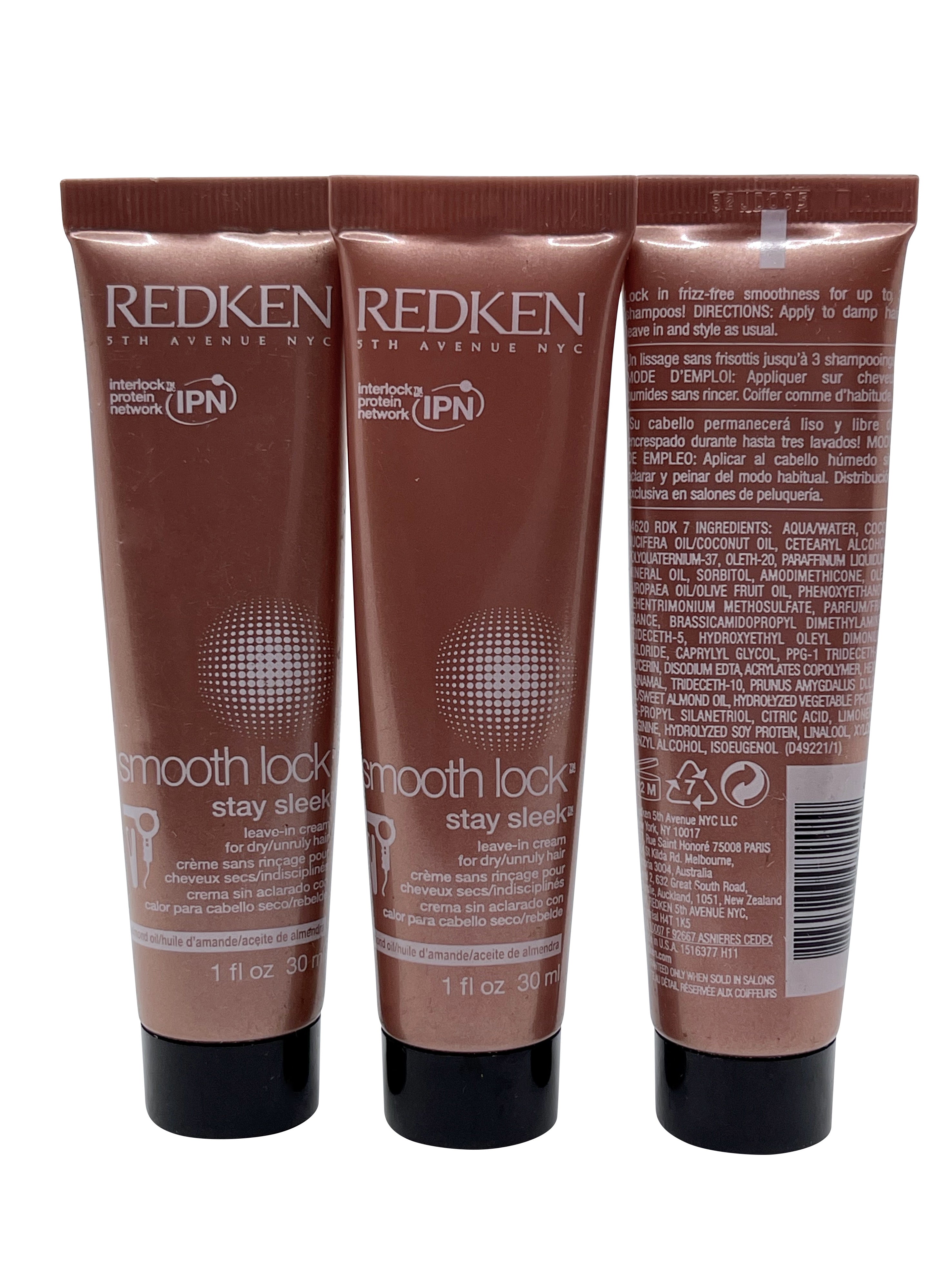 Redken Smooth Lock Stay Sleek Leave in Cream 1 OZ set of 3