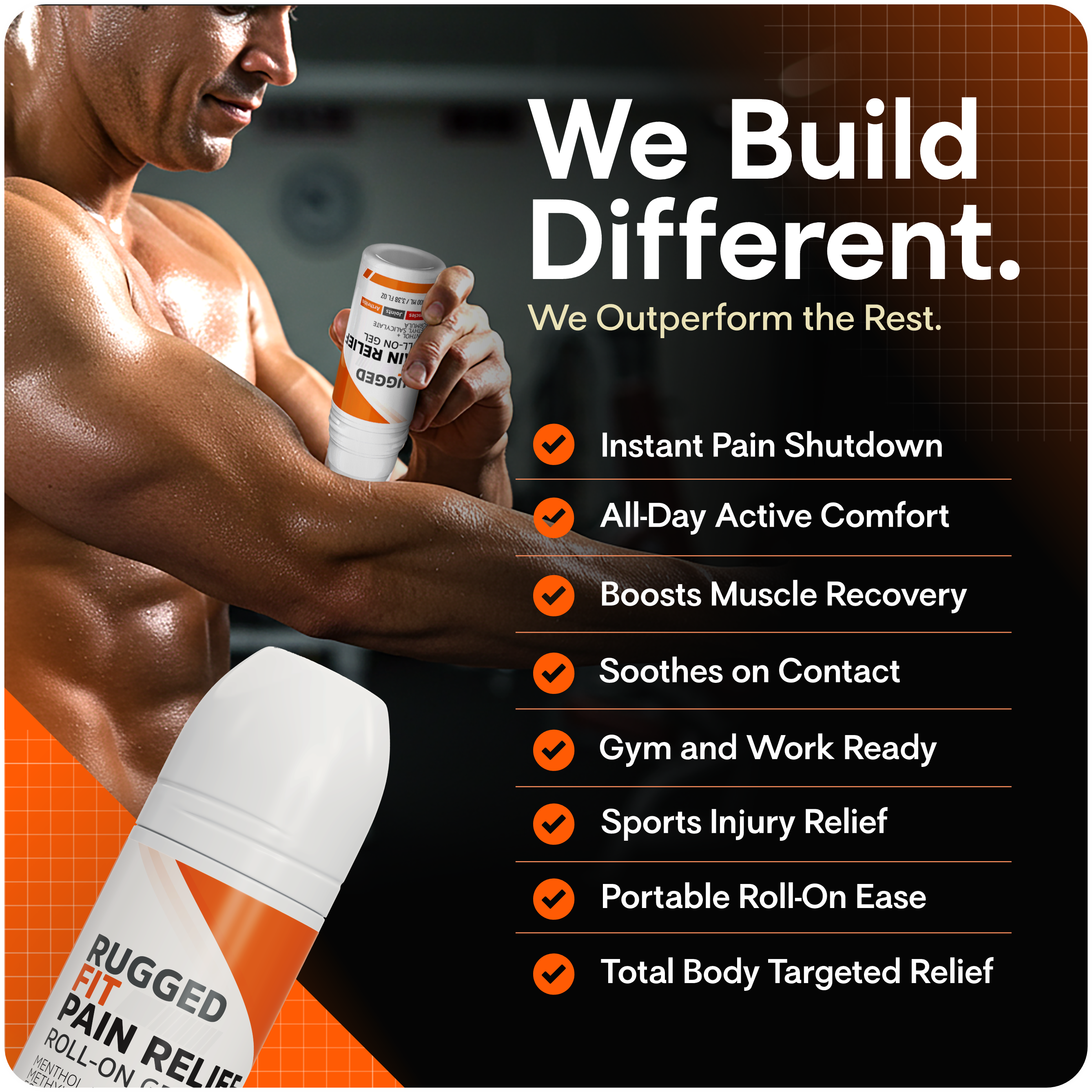 Rugged Fit Cold & Hot Pain Relief Roll-On Gel 3.38 fl oz – Max-Strength Menthol 2% & Methyl Salicylate 10% with Arnica, Calendula & Horse Chestnut – Non-Greasy, Fast-Absorbing Muscle & Joint Therapy