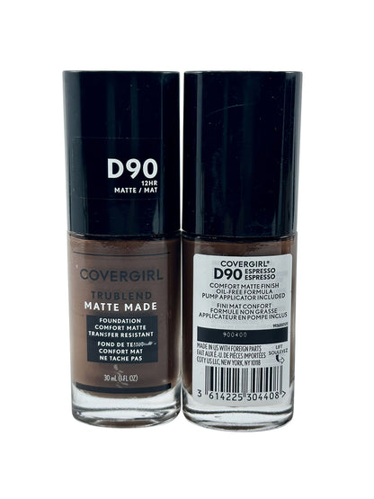 Cover Girl True Blend Matte Made Foundation D90 Espresso 1 OZ Set of 2