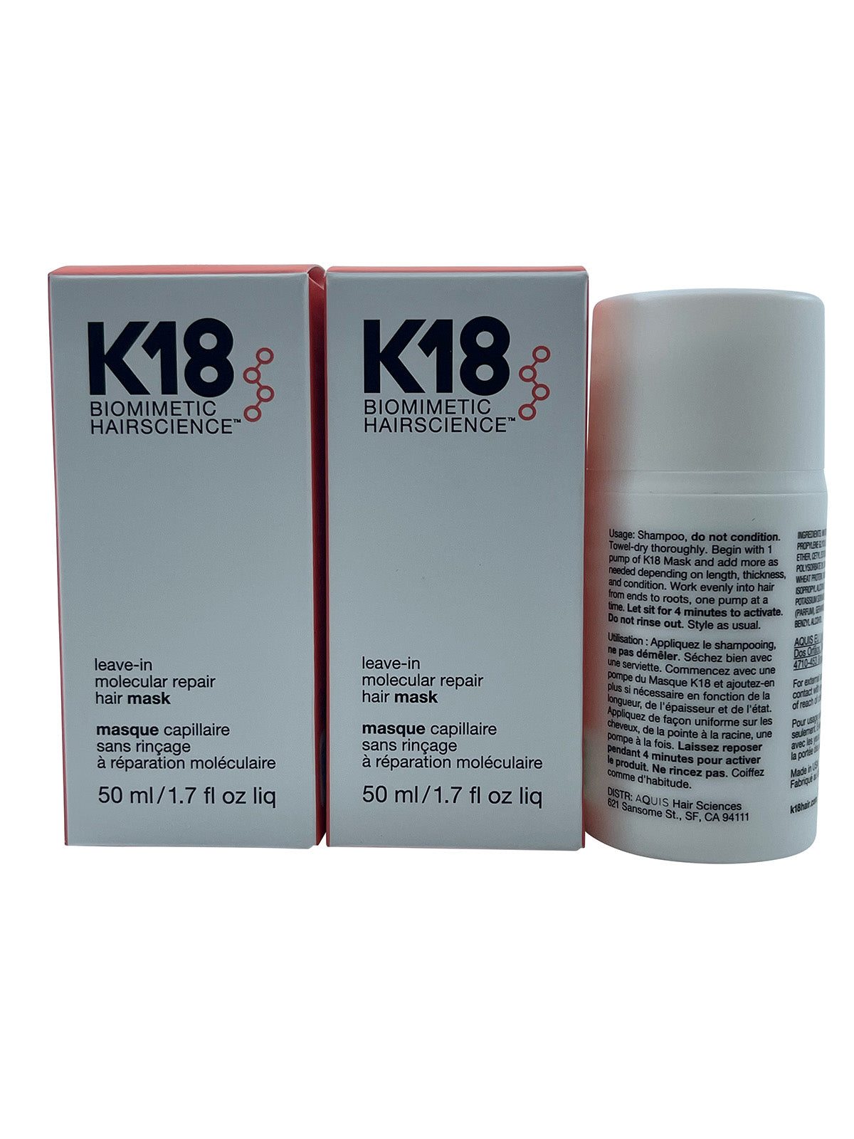 K18 Biometric Hairscience Leave In Molecular Repair Hair Mask 1.7 OZ Set of 2