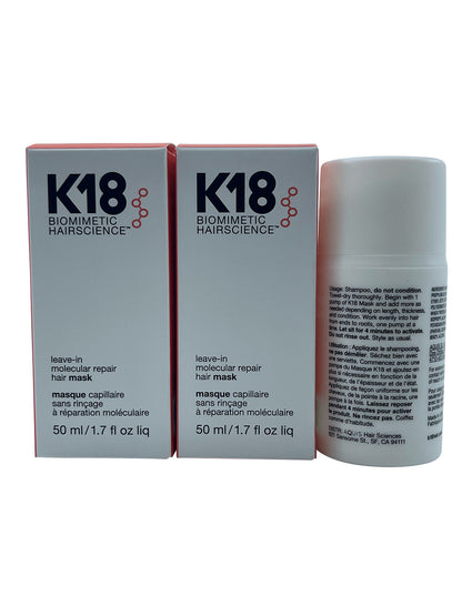 K18 Biometric Hairscience Leave In Molecular Repair Hair Mask 1.7 OZ Set of 2