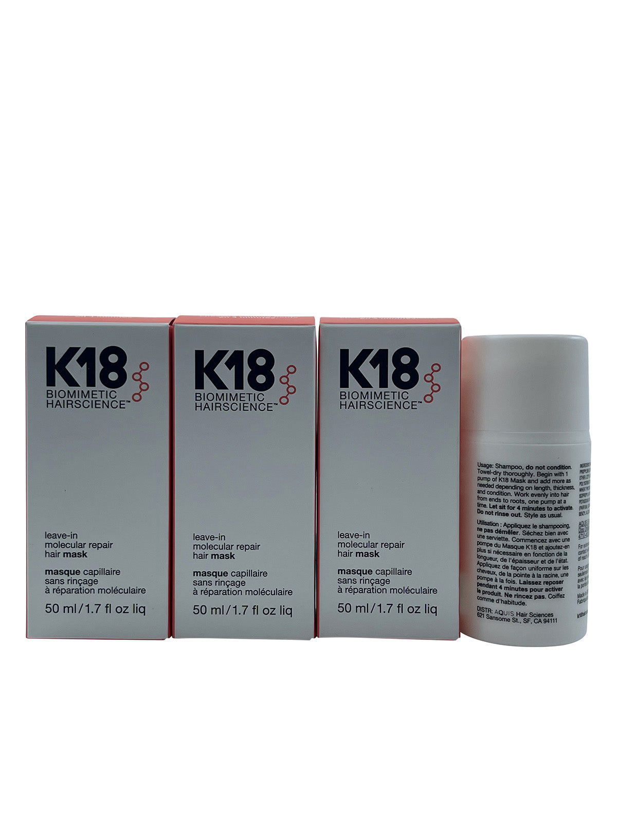 K18 Biometric Hairscience Leave In Molecular Repair Hair Mask 1.7 OZ Set of 3