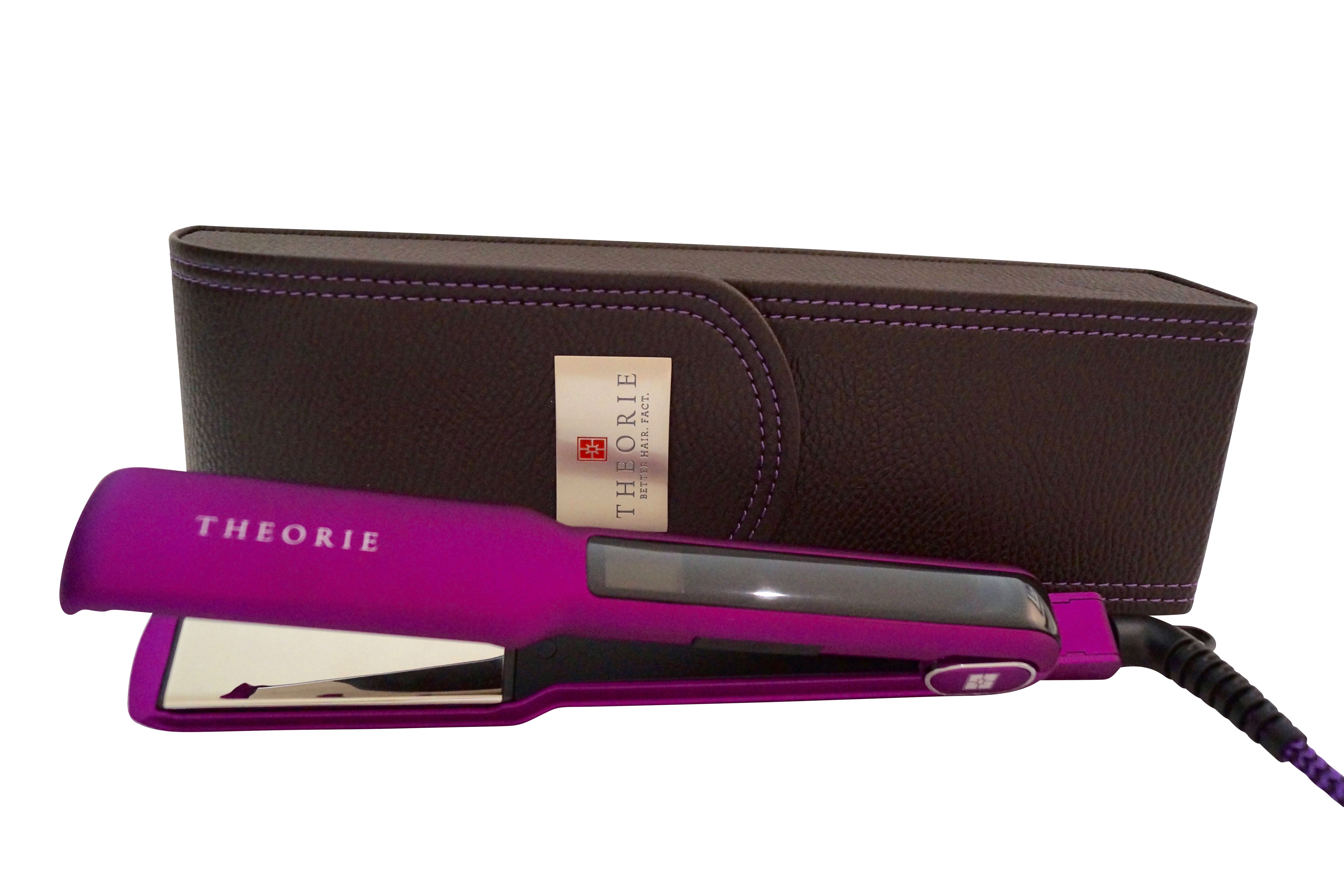 Theorie Saga Classic Titanium Flat Iron Purple with Brown Leather Case, 1 1/2"