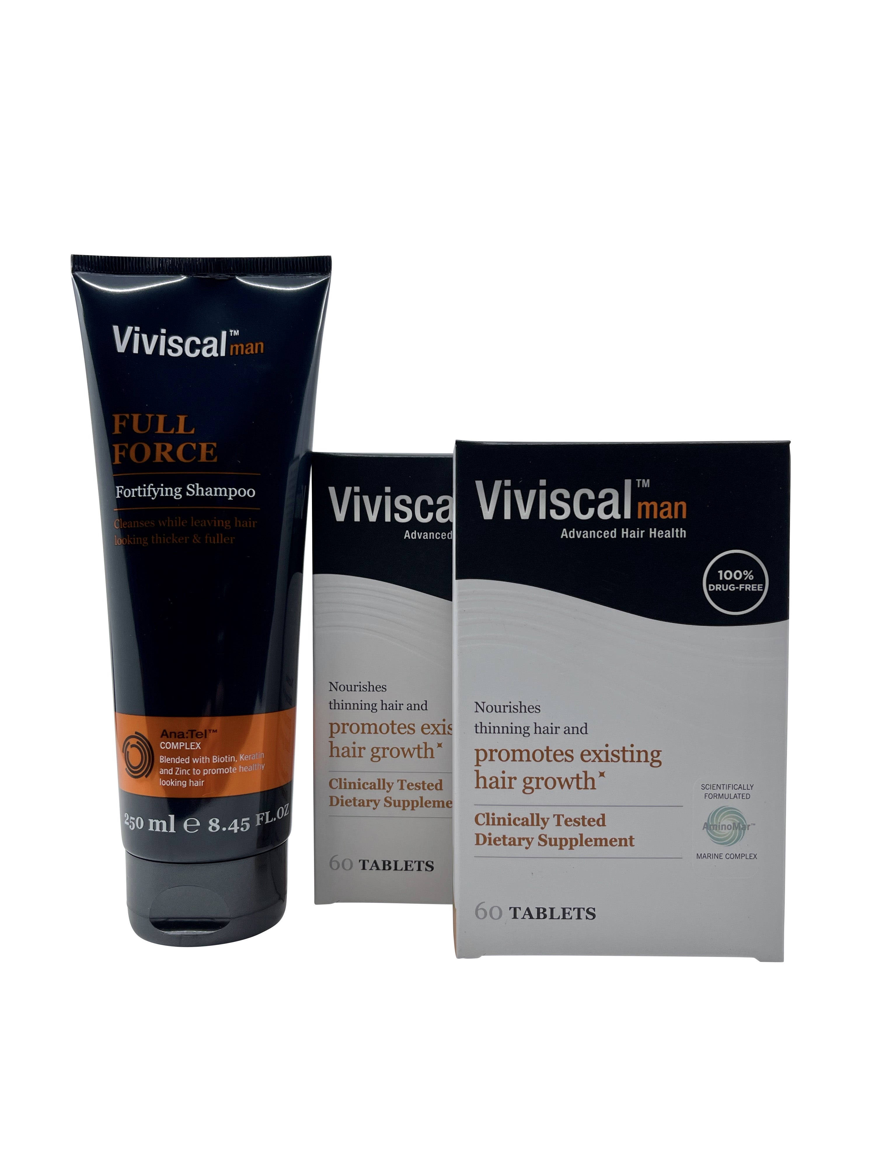 Viviscal Man Full Force Shampoo 8.45 OZ & Hair Growth Supplements 120 Tablets