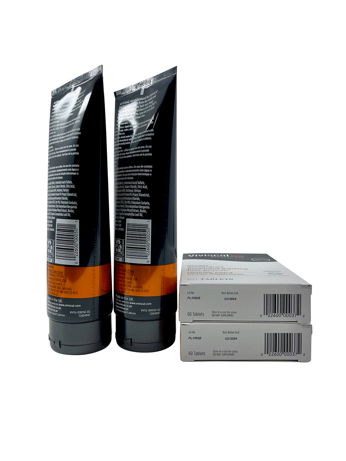 Viviscal Man Full Force Shampoo 8.45 OZ 2 Pack & Hair Growth Supplements 120 Tab