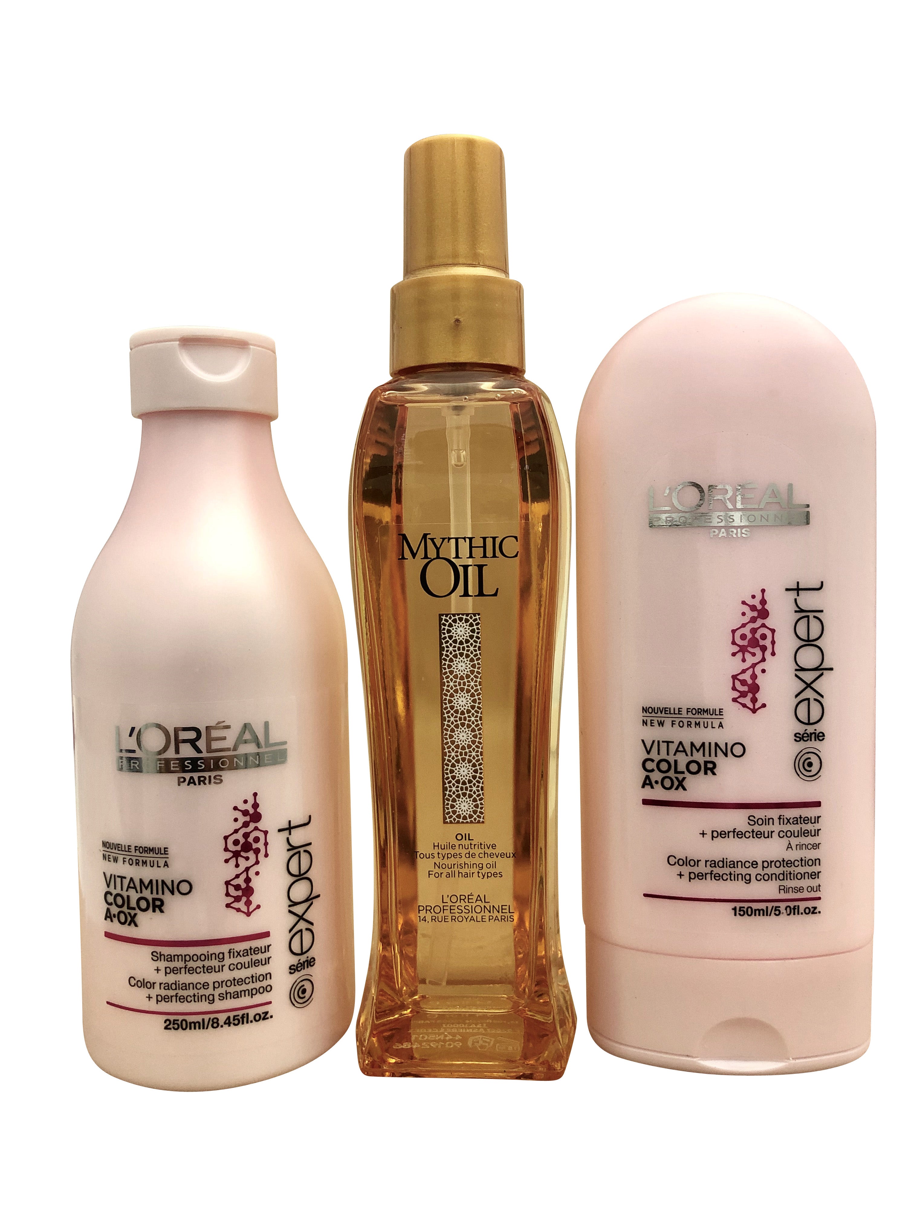 L'Oreal Professional Vitamino Color A-OX Shampoo 8.45 OZ, Conditioner 5 OZ & Mythic Oil 3.4 OZ