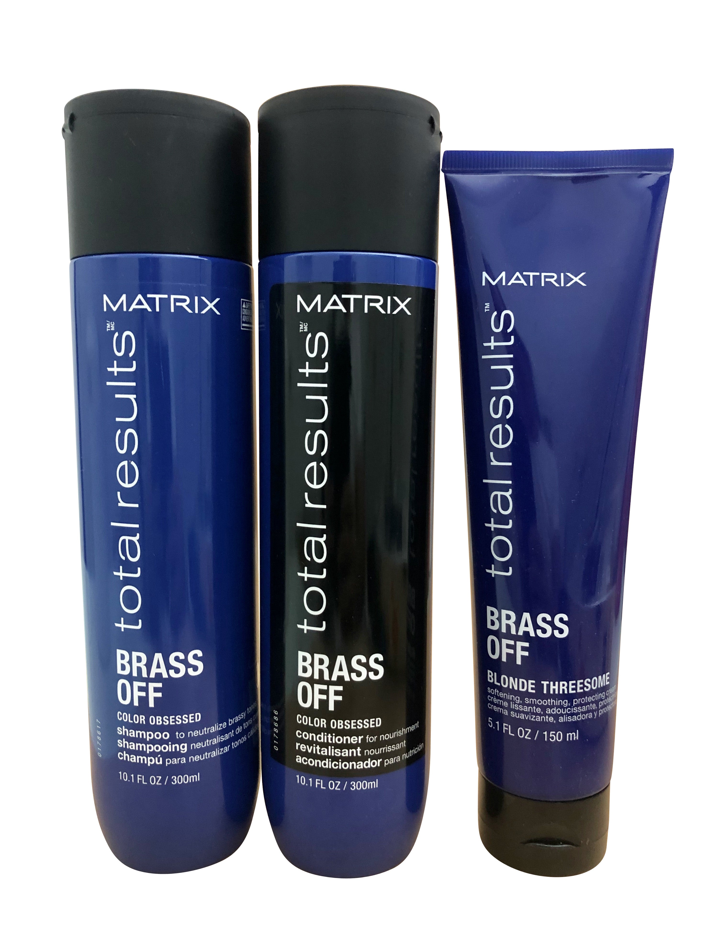 Matrix Brass Off Shampoo, Conditioner 10.1 OZ, Blonde Threesome Cream 5.1 OZ Set